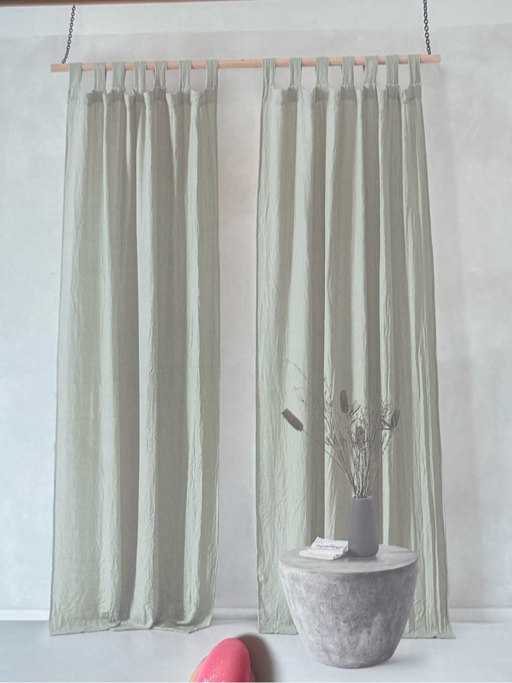 Bed Theory Gauze Tab Top Window Curtain Set - Sage Green